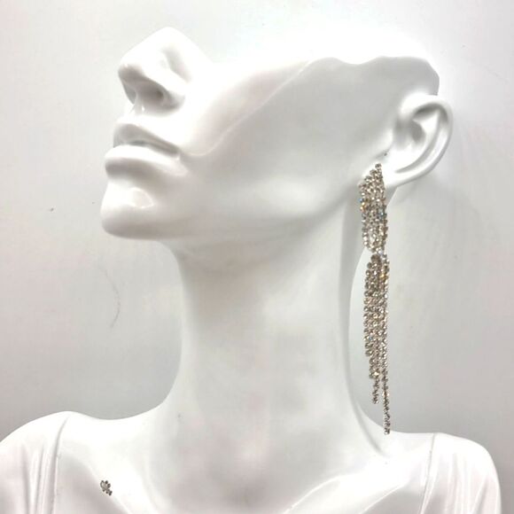 New VENUS Rhinestone cocktail formal silver plated dangle earrings - Picture 3 of 9
